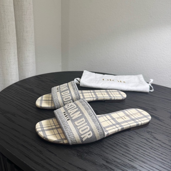 Dior Shoes - Christian Dior Dway Slide Sandal Embroidered Logo Gray 37.5